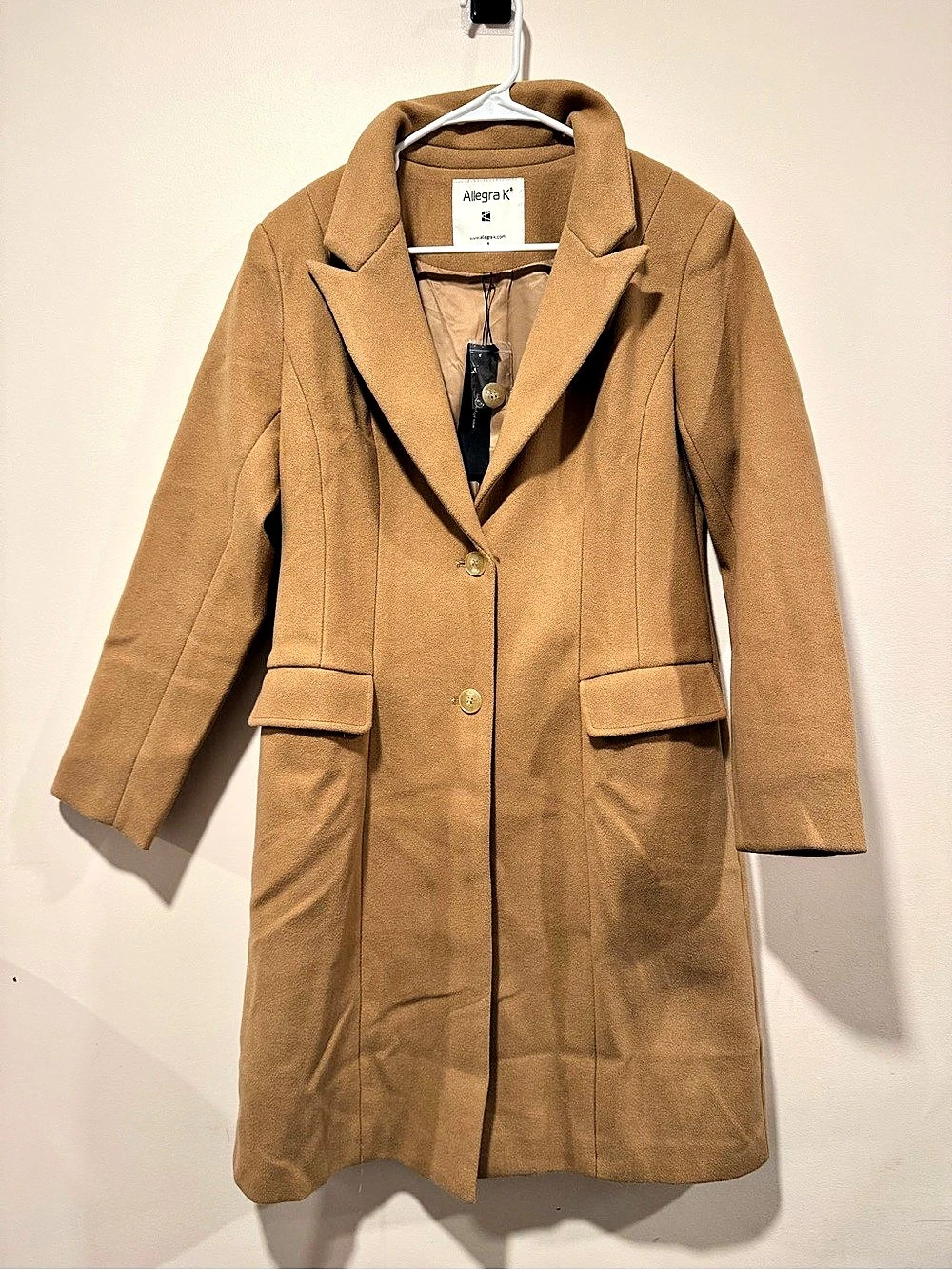 Allegra K Single Breasted Notched Lapel Coat with Flap Pockets Brown Small